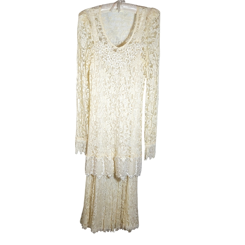 Vintage Samuel Scott cream lace 2 pc dress and chemise Size Small